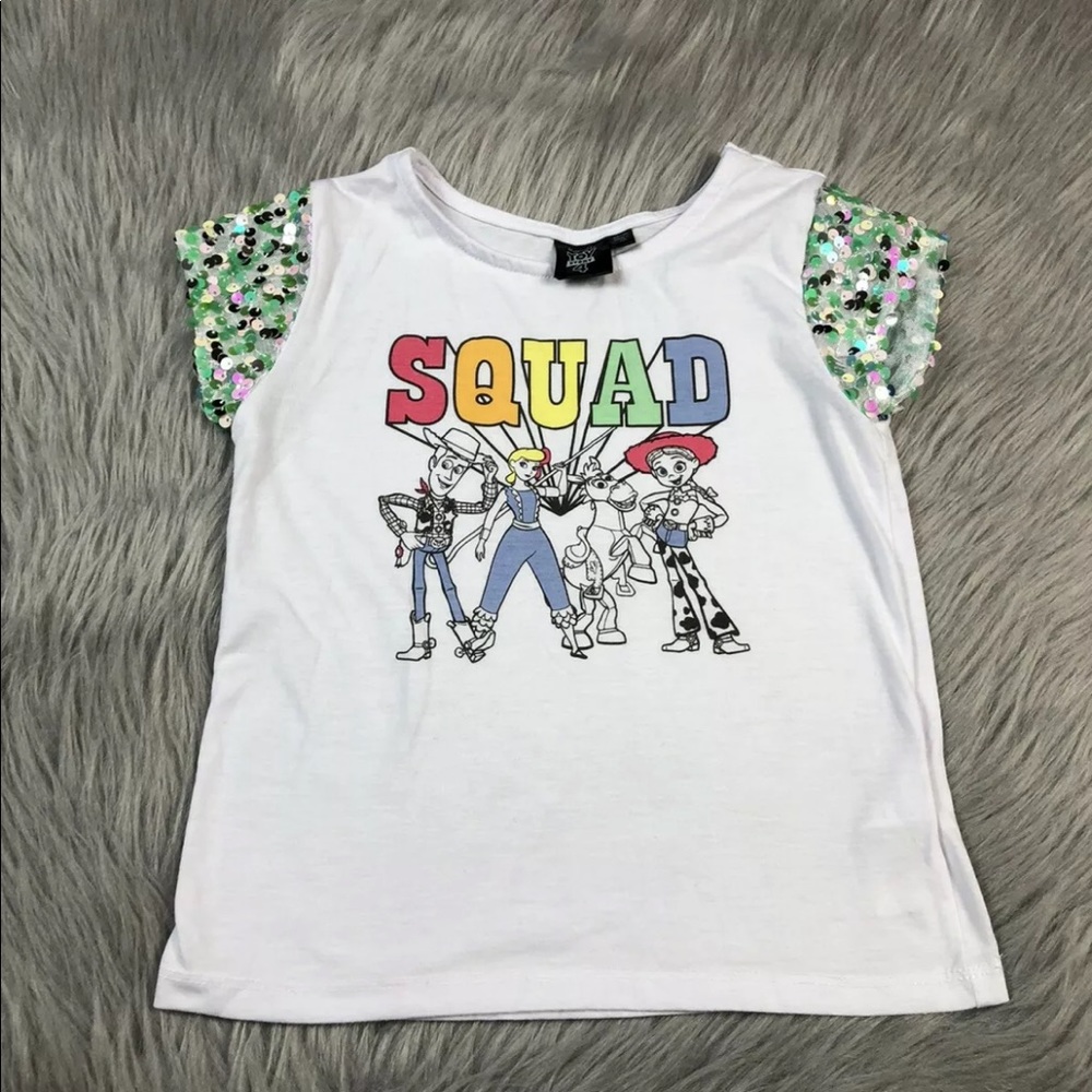 Disney Toy Story 4 Girl Squad White Sequin Sleeve T Shirt Small 6/6x